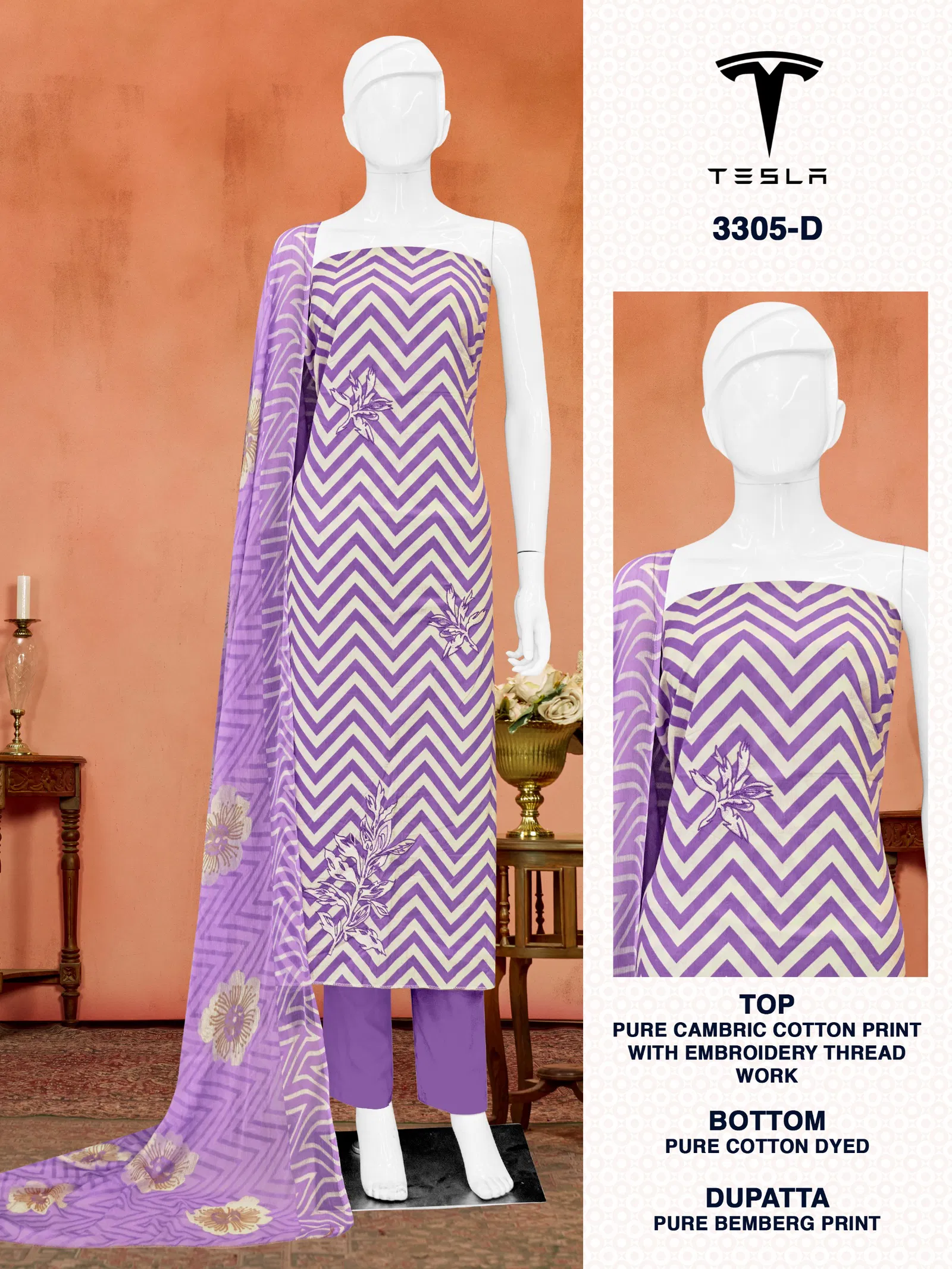 Tesla  3305 By Bipson Pure Cotton Print With Embroidery Dress Material Wholesale Suppliers In Mumbai